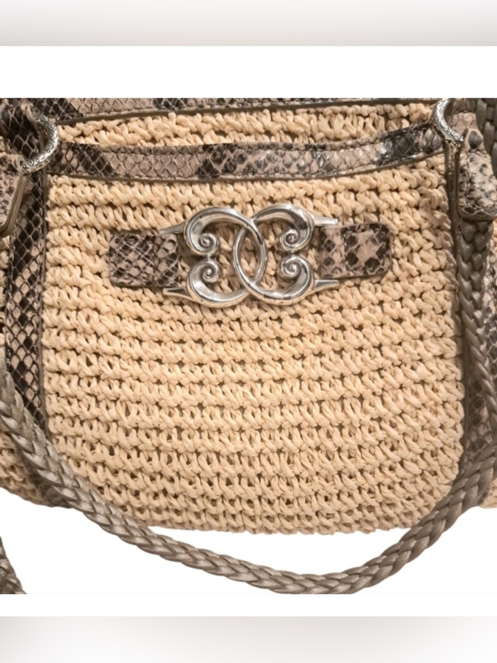 Brighton Beige Woven Crossbody with Snake-Print Trim - Picture 3 of 8